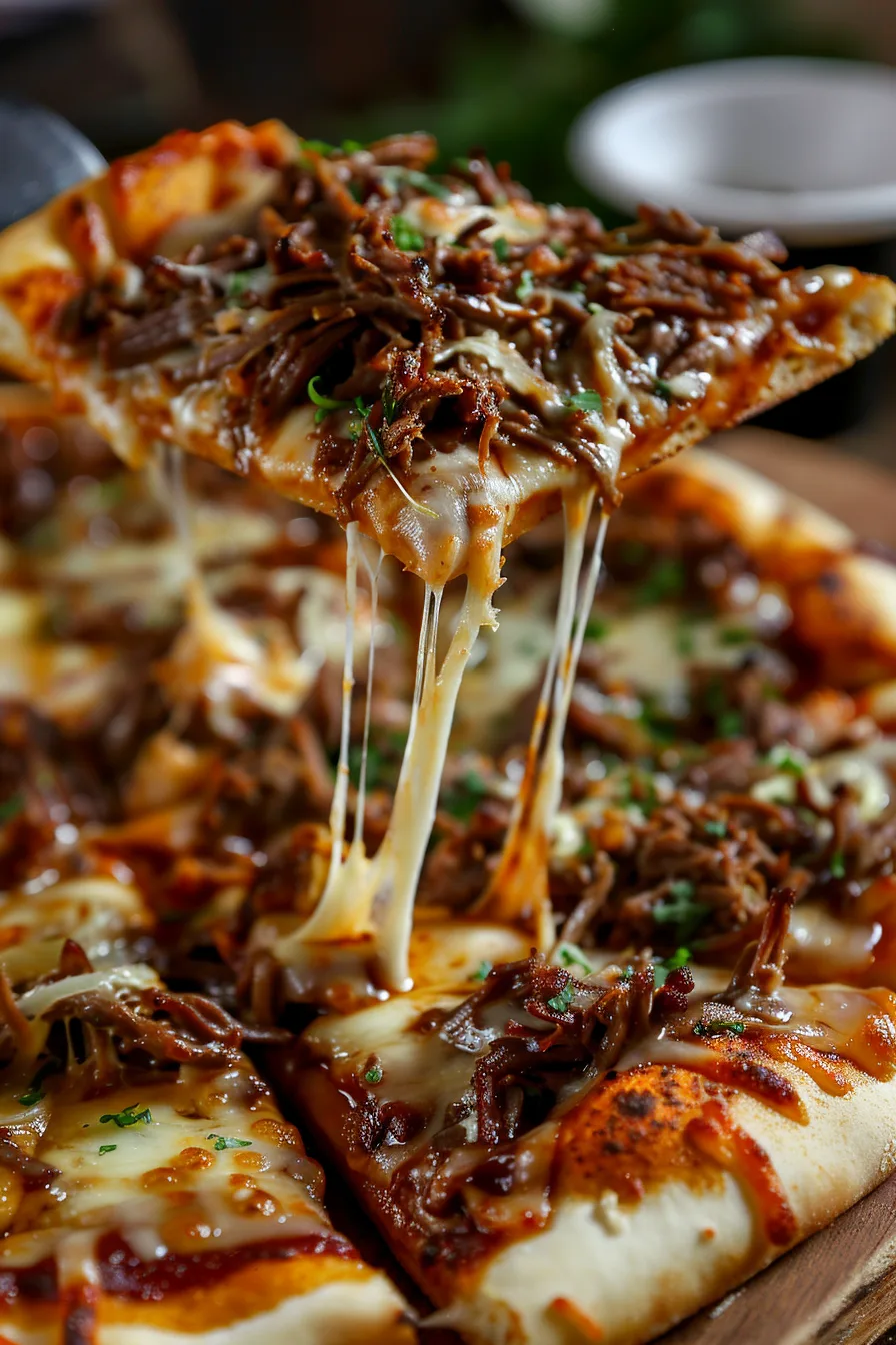 Crispy oven-baked birria pizza with melted cheese and shredded beef