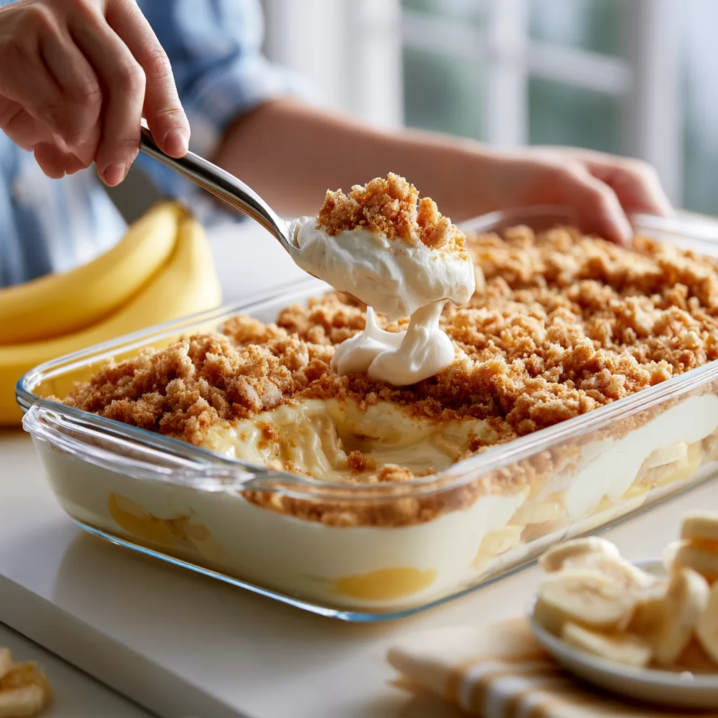 assembling banana pudding layers