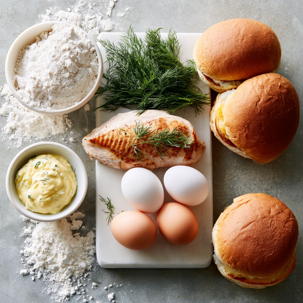 ingredients for crispy dill chicken sandwich
