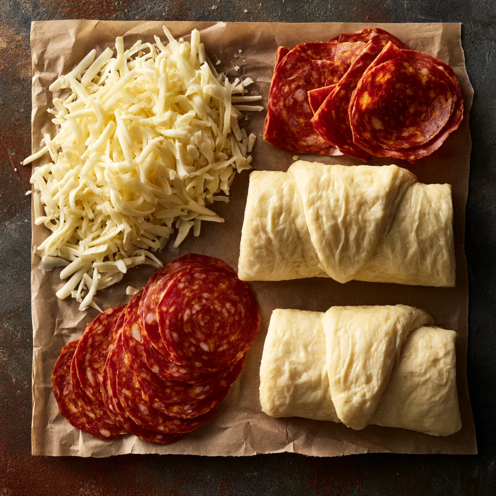 ingredients for croissant rolls mozzarella pepperoni
