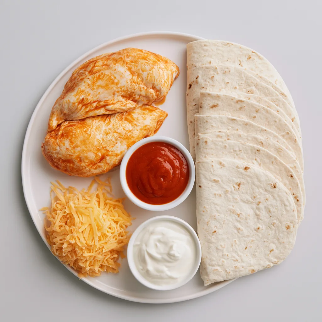 ingredients for buffalo chicken burritos