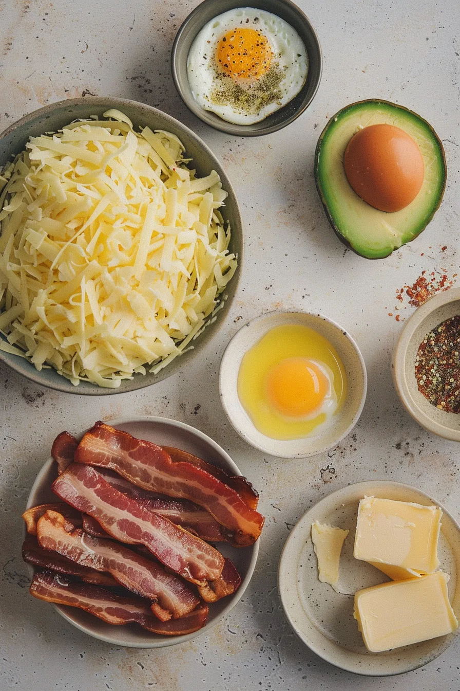 Ingredients for hash brown breakfast bowls laid out