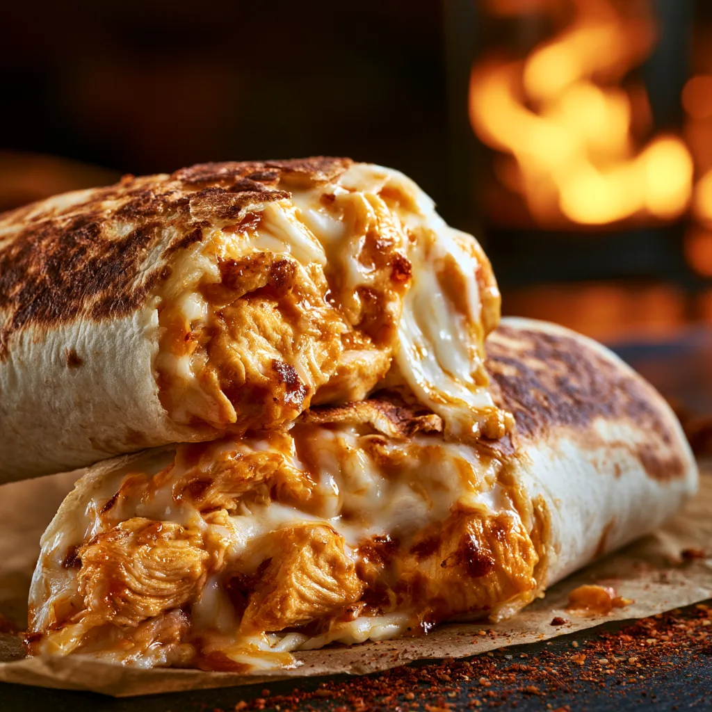 buffalo chicken burritos with melted cheese