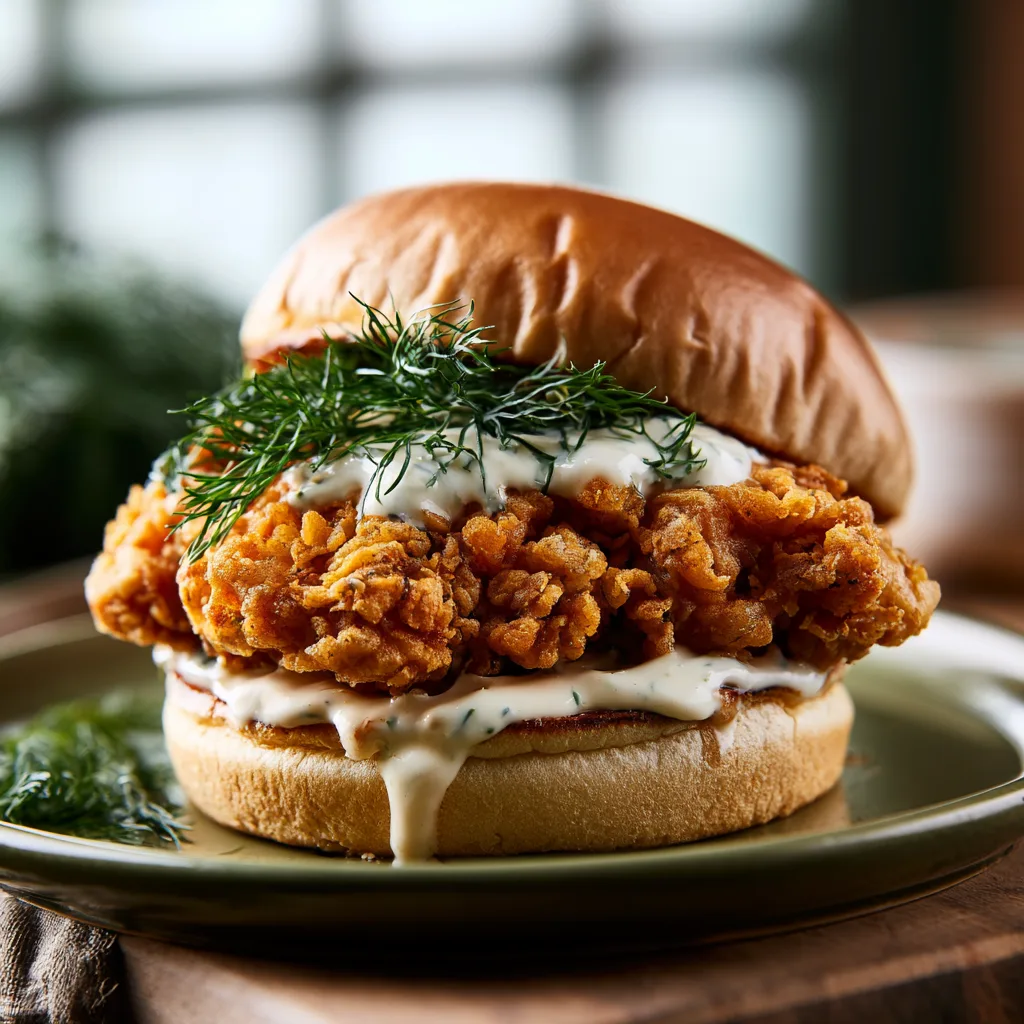 crispy dill chicken sandwich with aioli
