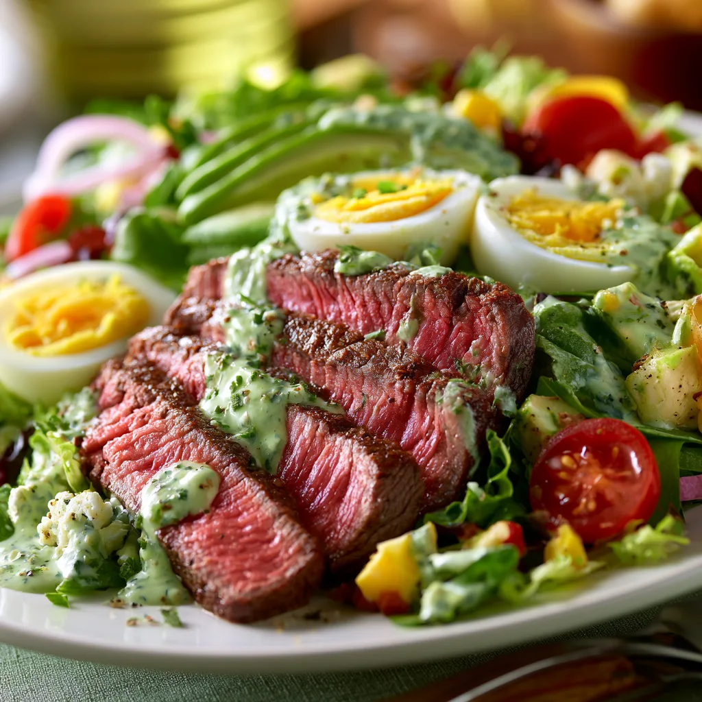 steak cobb salad with avocado dressing
