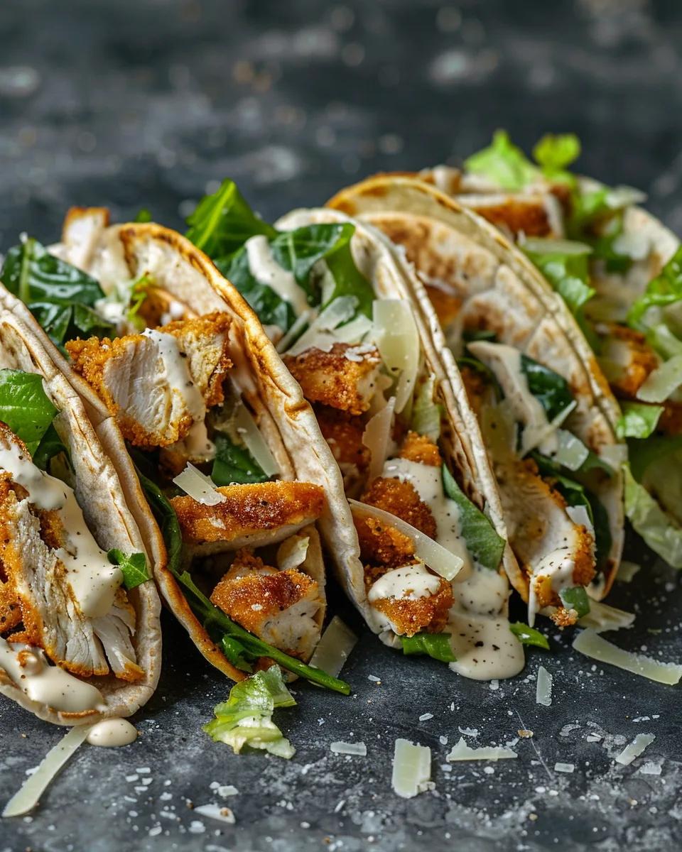 Smash chicken caesar tacos crispy and loaded with toppings